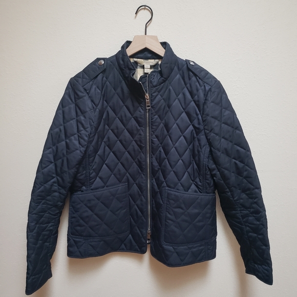 Burberry Jackets & Blazers - Burberry Brit Navy Blue Diamond Quilted Jacket Plaid Lined